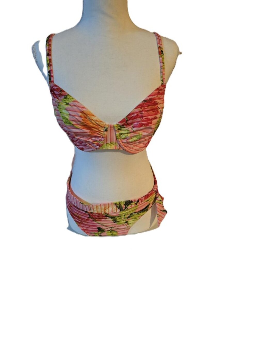 MaryAn Mehlhorn Pink Striped Bikini Adjustable Strap